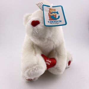 Vintage Chosun White Teddy Bear Plush - Valentine "I Love You" Heart NWT Rare